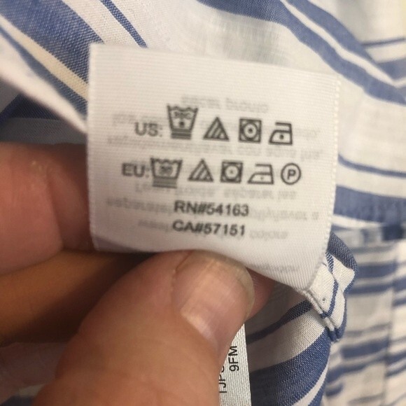 TOMMY HILFIGER Medium Blue White Striped Popover Shirt Roll Tab 3/4 Sleeves - Picture 6 of 7